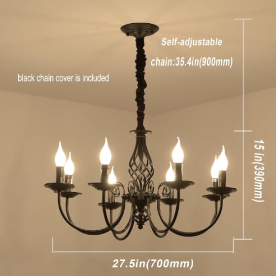 Ganeed French Country Vintage 6-Bulb Chandelier with Adjustable Height (Black, 8)